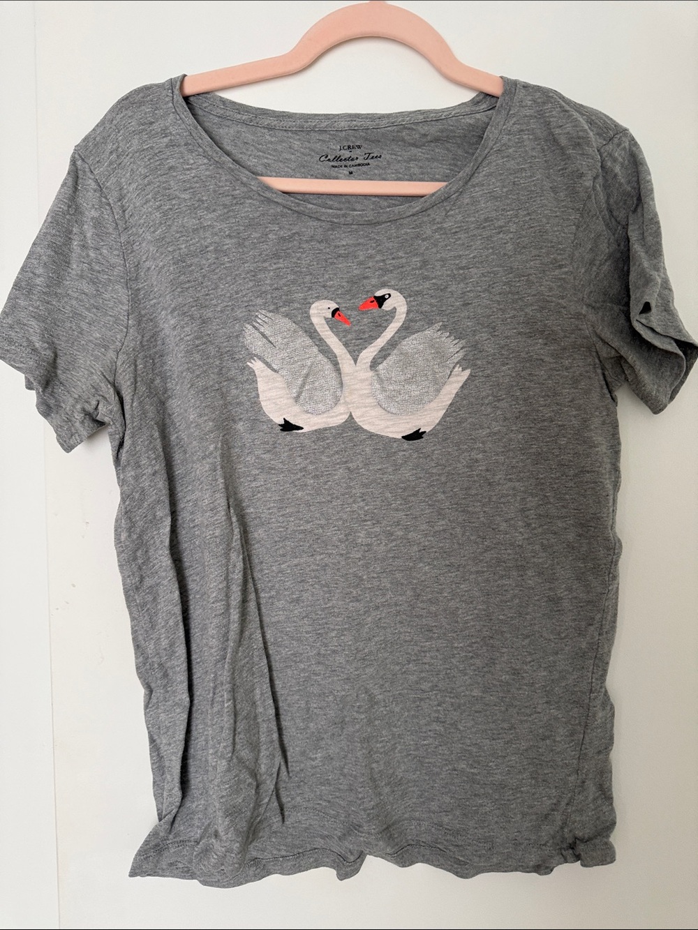 J. Crew Gray Short-Sleeve Tee with Swan Pair Graphic